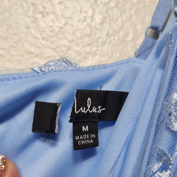 Lulus Rare Presence Powder Blue 3D Floral Surplice Maxi Dress M Wedding Party - Picture 10 of 10